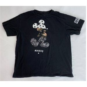 Neff Mickey Mouse Disney Tee T-Shirt Black Floral Cotton - Size Large